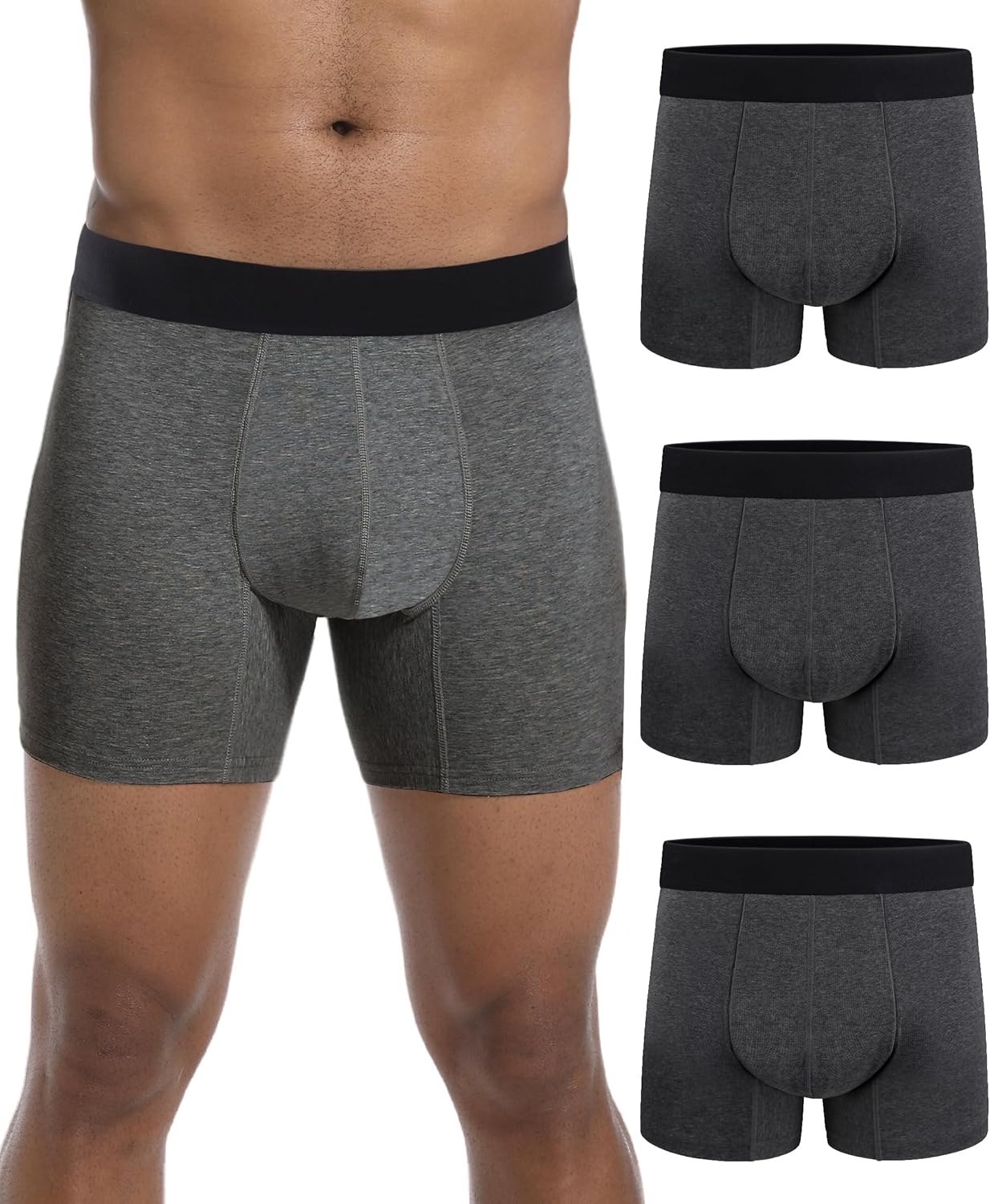 Mens Incontinence Protective Underwear Washable Adult Leak Proof Boxer Briefs with 60 ml Absorbency Trunk 3 Pack (3 Dark Gray, 2XL)