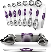 Vista 41 de Spring Chef Juego de 8 cucharas medidoras magnéticas de acero inoxidable morado con nivelador, cucharadita de metal de doble cara y cucharada