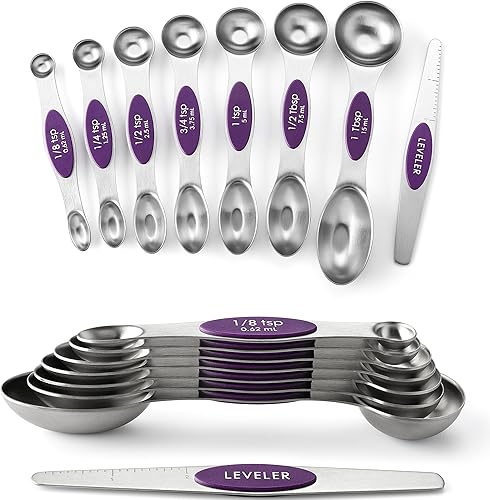 Miniatura 40 de Spring Chef - Juego de 8 cucharas medidoras magnéticas de acero inoxidable con nivelador, cucharadita y cucharada de metal, para hornear y cocinar