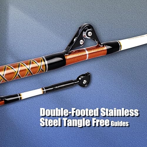 Miniatura 2 de Fiblink Caña de pesca de agua salada de 2 piezas, caña de pescar con cuentagotas profundas, varilla de rodillo de juego grande, con mango de