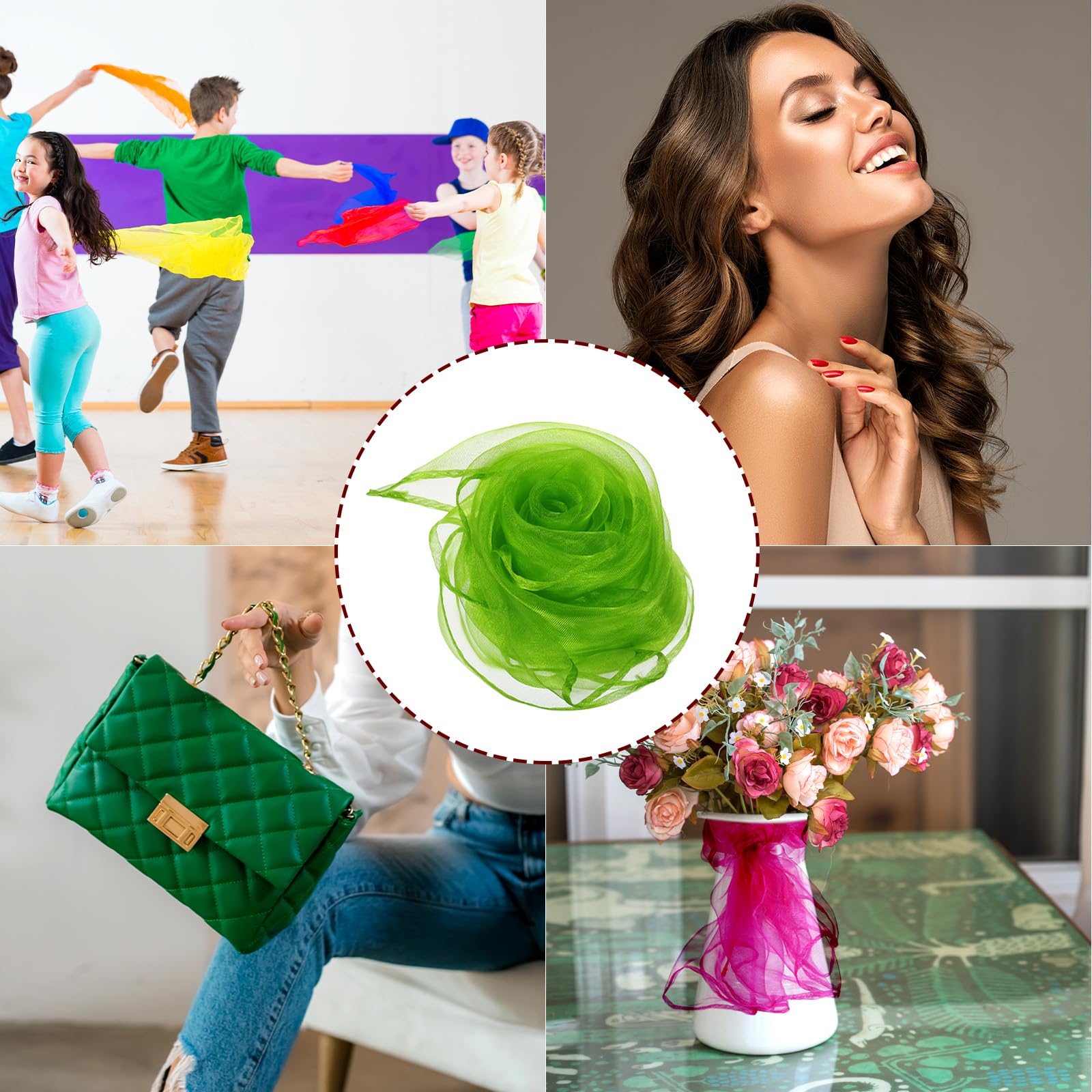 PATIKIL Sciarpe da danza, 48 pezzi, quadrate, per giocoleria, 61 x 50 cm, sciarpe per movimento musicale, accessori per giocare a giocoleria magica, verde