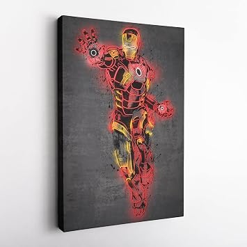 Iron Man Poster Neon Marvel Comics Canvas Wall Art Home Decor Framed Poster Man Cave GiftCanvas Ready To Hang, 12"x18"