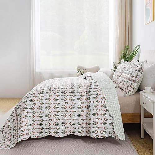 Miniatura 10 de HoneiLife Colcha floral tamaño King  Juego de edredón de microfibra de 3 piezas, colchas ligeras de flores silvestres, funda de cama natural, juego