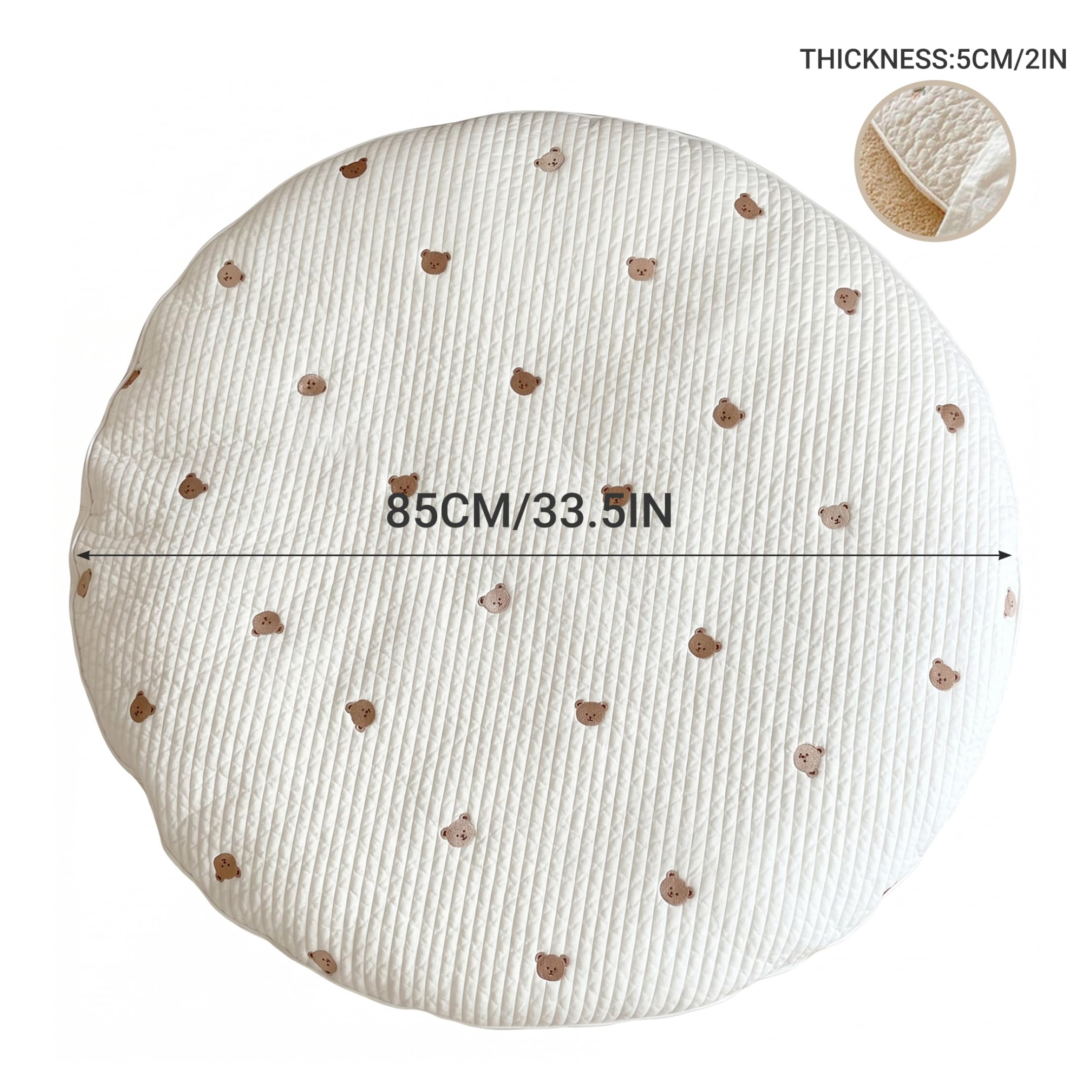 Tapis de Jeu Rond pour bébé pour Sol, Tapis d'éveil en Coton de 33, 5 Pouces, d'activité Amovible et Lavable, Salle Jeux pour Nourrissons, Tout-Petits, Ours