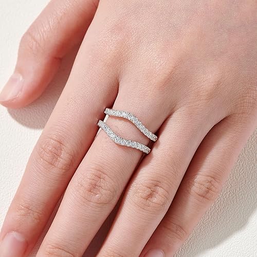 Miniatura 4 de Newshe - Anillo de boda de moissanita para mujer, anillo potenciador para anillos de compromiso, plata de ley 925, delicados anillos de guardia,