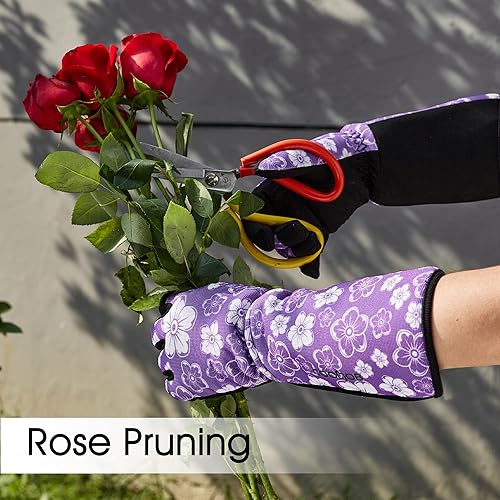 Miniatura 5 de COOLJOB Guantes de jardín de poda de rosas a prueba de espinas para mujer, guantes de trabajo acolchados de manga larga para arbusto espinoso, mora,