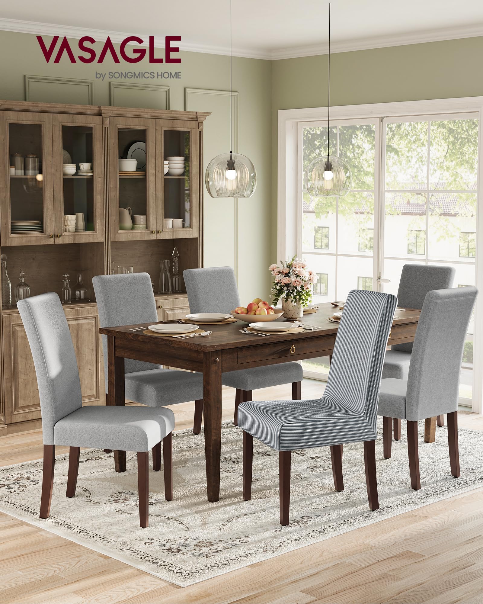 Sillas de comedor, sillas Parsons con funda de tela extraíble, respaldo alto, para comedor y cocina, juego de 2, asiento grueso, 22.8 x 18.9 x 39.4 pulgadas, gris paloma UKDC152G01 3