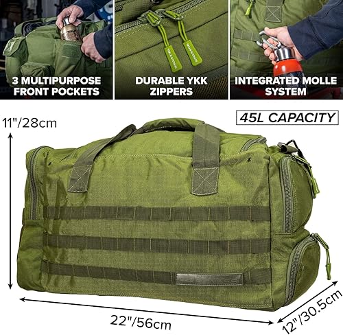 Miniatura 5 de Serious Steel Fitness Bolsa de gimnasio Bolsa de lona de nailon 1000D Resistente, OD Green - Mid Bud, Bolsa de lona de nailon 1000d