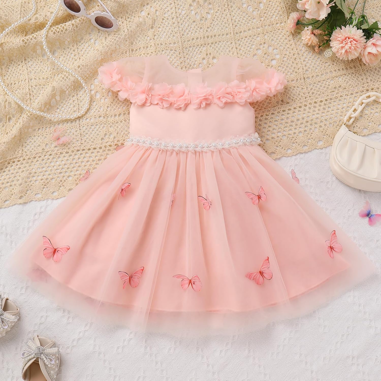 ODASDO Toddler Girls Butterfly Dress Infant Baby A-line Tulle Tutu Princess Dresses for Wedding Formal Birthday Party Pageant - Image 3