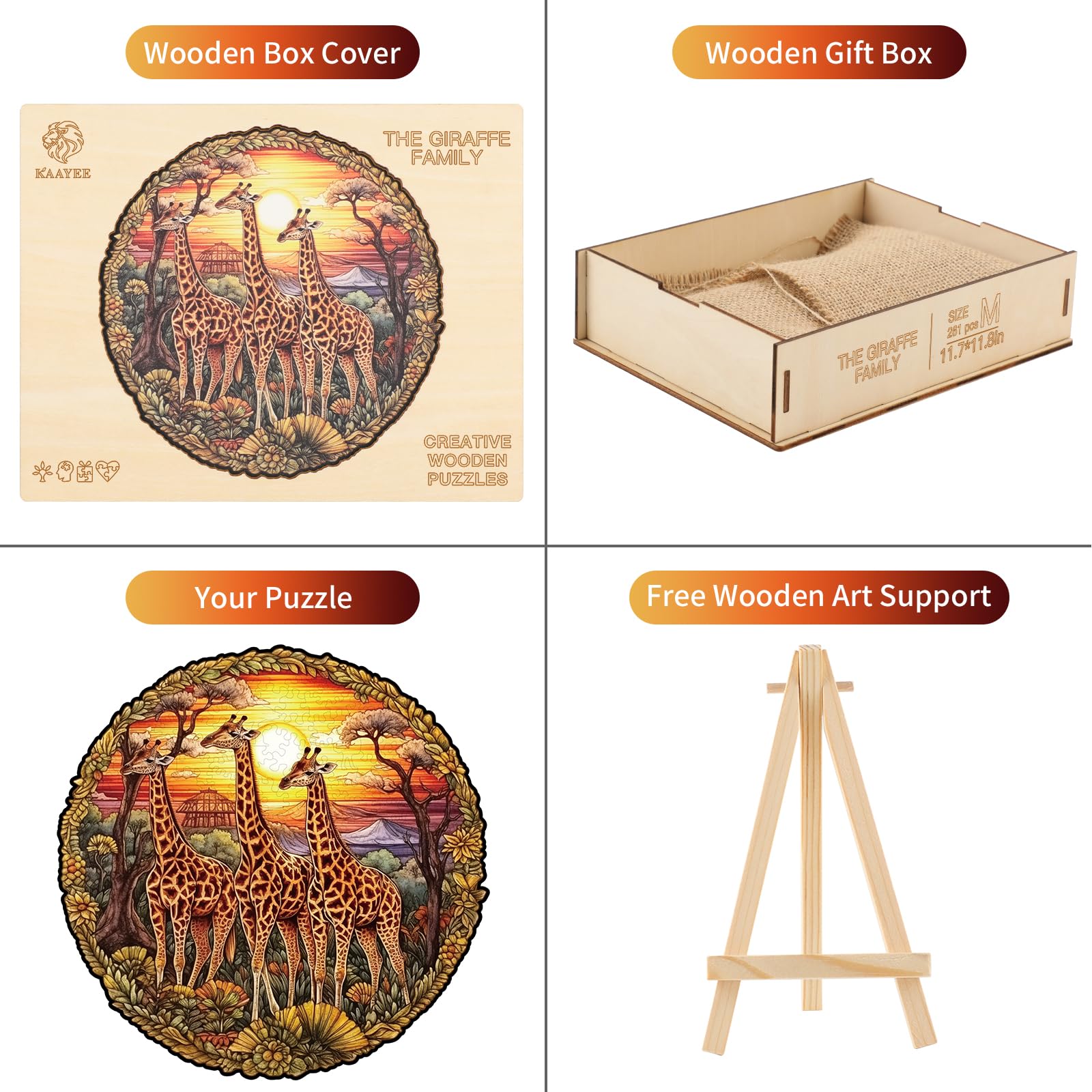 Funnli Puzzle En Bois Forme Animaux – Tigre 270 Pièces 33,2×35 Cm – Cadeau Unique En Boîte En Bois – Favorise La Concentration