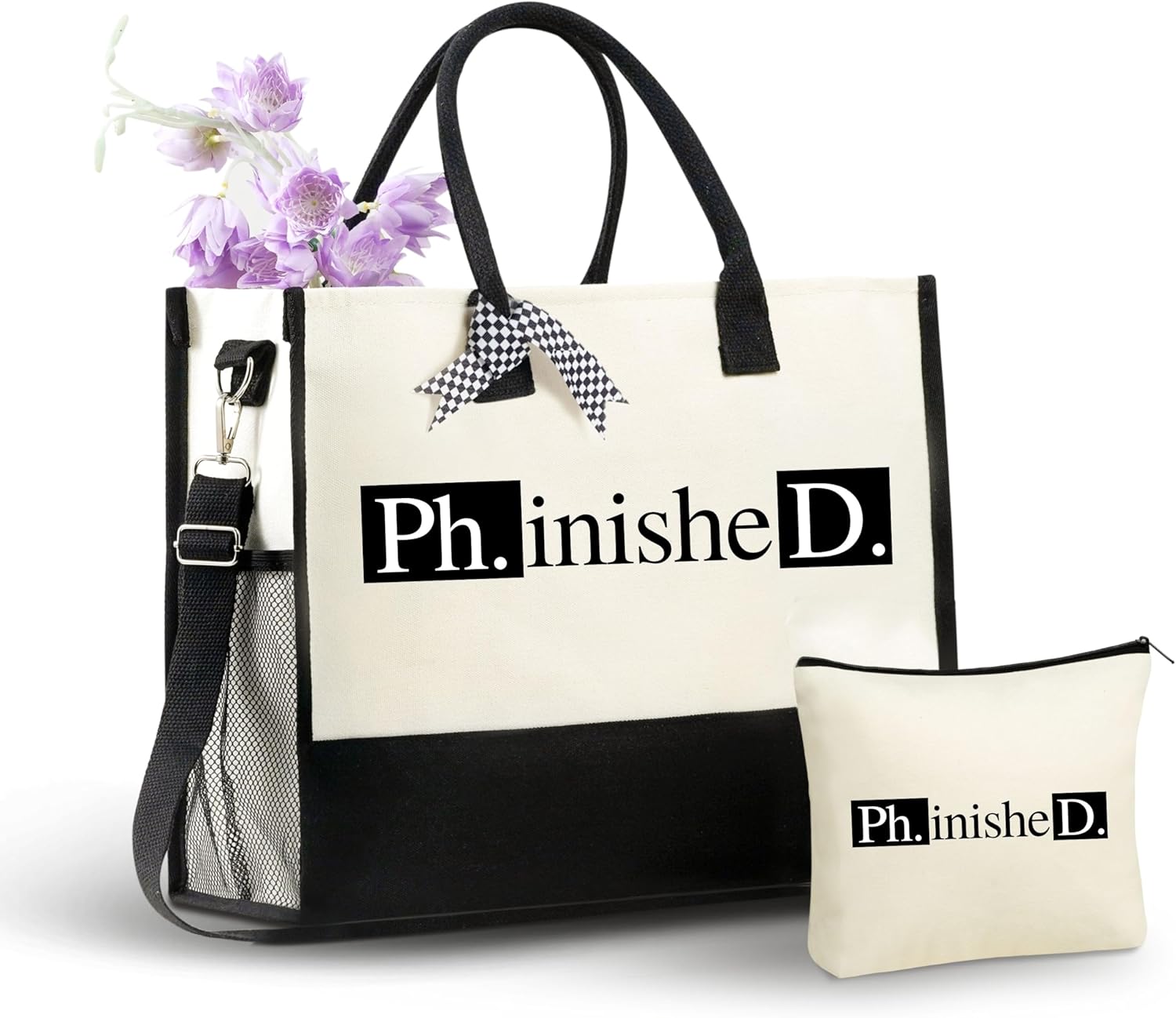 InnoBeta Phd Graduation Gifts, Phd Gifts for Women Canvas Tote Bag with Top Zipper Closure and Shoulder Strap for Graduation - Phinished