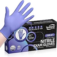 Vista 10 de Guantes de examen desechables de nitrilo SwiftGrip, 3 mil, XS, caja de 100, guantes de nitrilo violeta desechables sin látex para uso médico