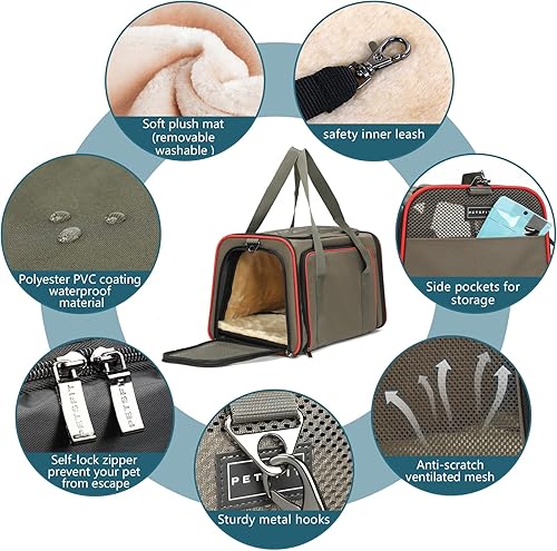 Vista 55 de Petsfit transportador de perros expandible para viajes con colchoneta de lana, aprobado por la mayoría de las aerolíneas, transportador de mascotas
