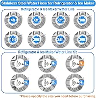 Vista 7 de Refrigerator Water Line Kit - 15FT Stainless Steel Braided Ice Maker Water Line with Tee Stop Valve,Foodgrade PEX Inner Hose Fridge Water Line with