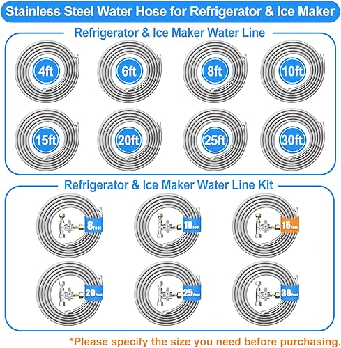 Miniatura 9 de Kit de línea de agua para nevera, línea de agua trenzada de acero inoxidable de alta calidad de 10 pies con válvula de tope en T, tubo interior PEX