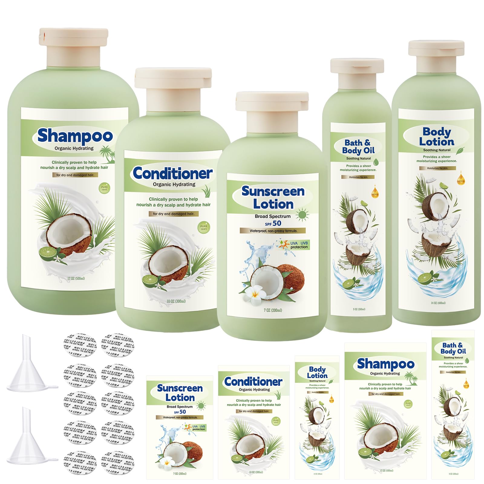 Nitial5 Pieces Plastic Secret Flasks Disguised Flask Set Cruise Essentials Container Disguised Fake Shampoo Flasks for Vacation, Cruise, Includes Funnel, Seals and Hide Sticker