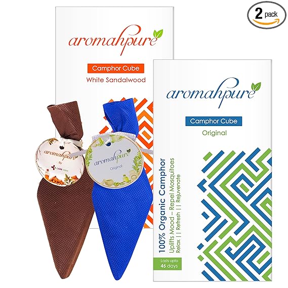 Aromahpure Camphor Cube (Original + Sandalwood Pack of 2)  100% Pure & Organic Camphor Cone for Car, Room And Bathroom Fresheners