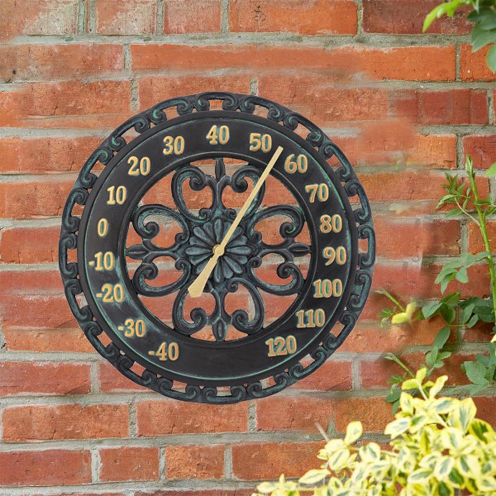 Termometro da esterno sospeso – 25 x 25 cm, design in metallo resistente | alle intemperie, display preciso della temperatura, costruzione durevole antiruggine | termometro da parete da giardino per