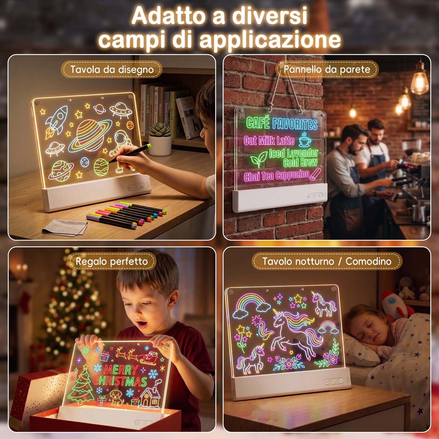 CIMELR Lavagna LED Doppio Strato Ricaricabile, Regalo per Bambini 5-10 Anni | Acrilico 16" ultraresistente, rimovibile e lavabile, 15 modalità luce, 8 pennarelli – perfetto per viaggi e famiglia