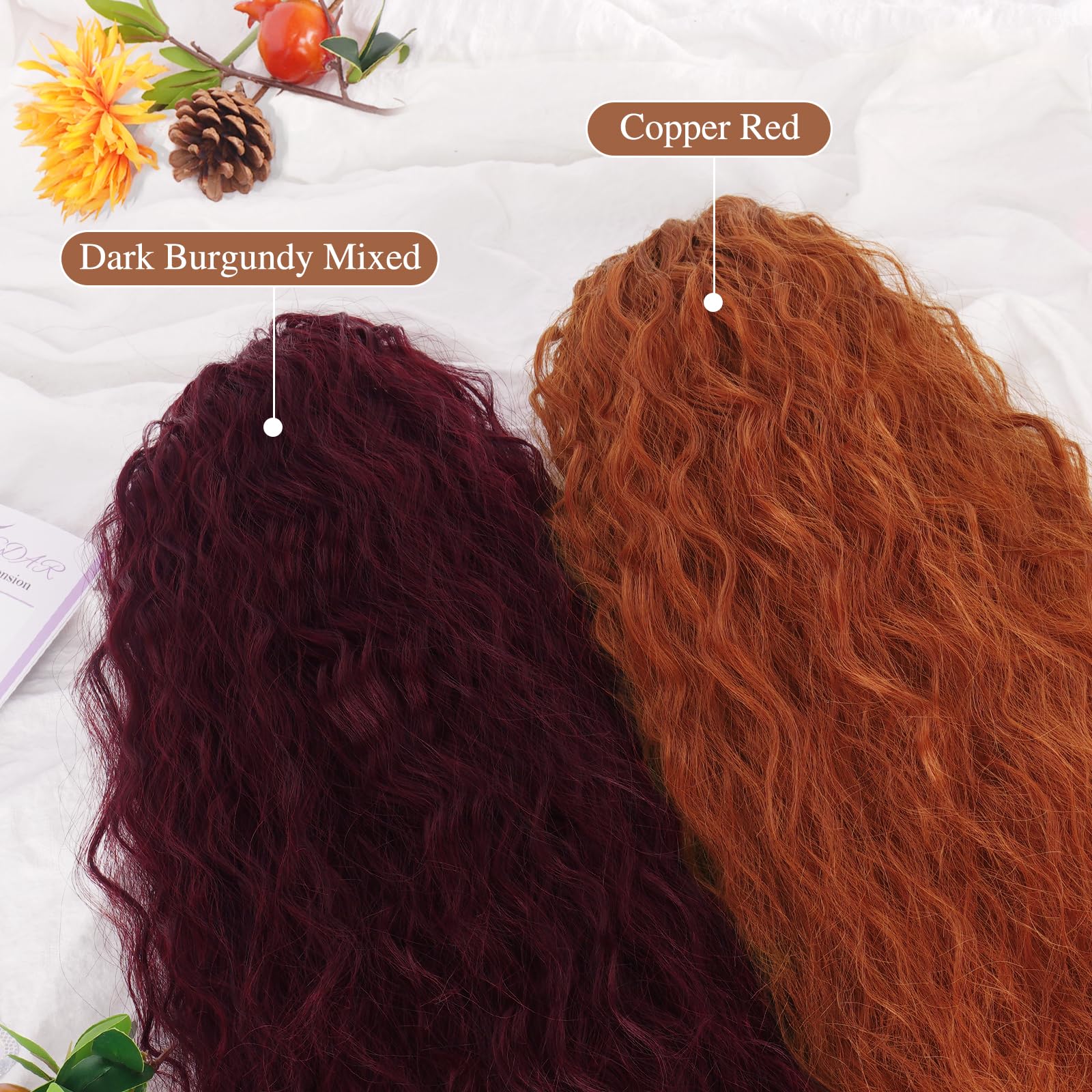 BARSDAR 56cm Bordeaux Queue de Cheval Extnsion, Longue Ondulée Synthétique Peigne Clip in Queue de Cheval Extension Cheveux avec Cordon pour Femmes Bohemian Naturel Rouge Foncé Ponytail Postiche