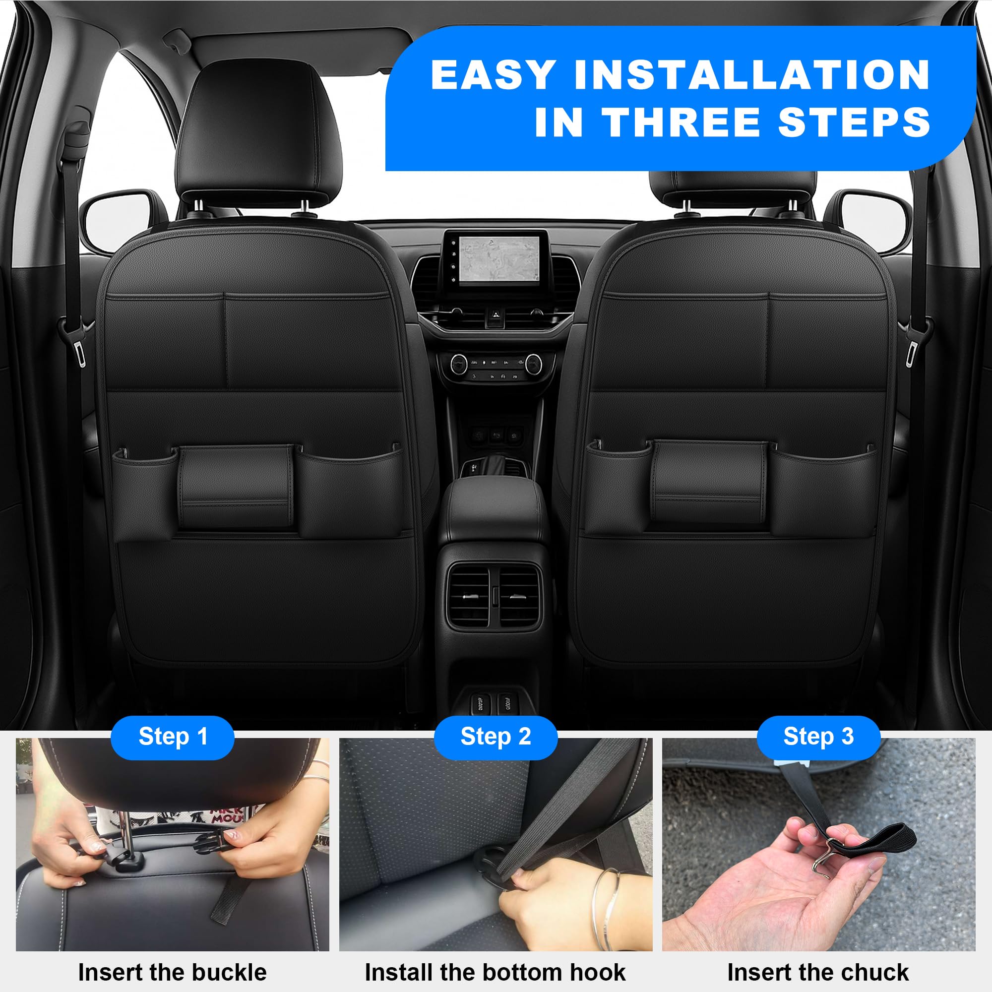 Paquete de 2 protectores de asiento trasero para Ford Explorer con almacenamiento de tazas y pañuelos con organizador de almacenamiento, impermeable, a prueba de suciedad, de piel sintética