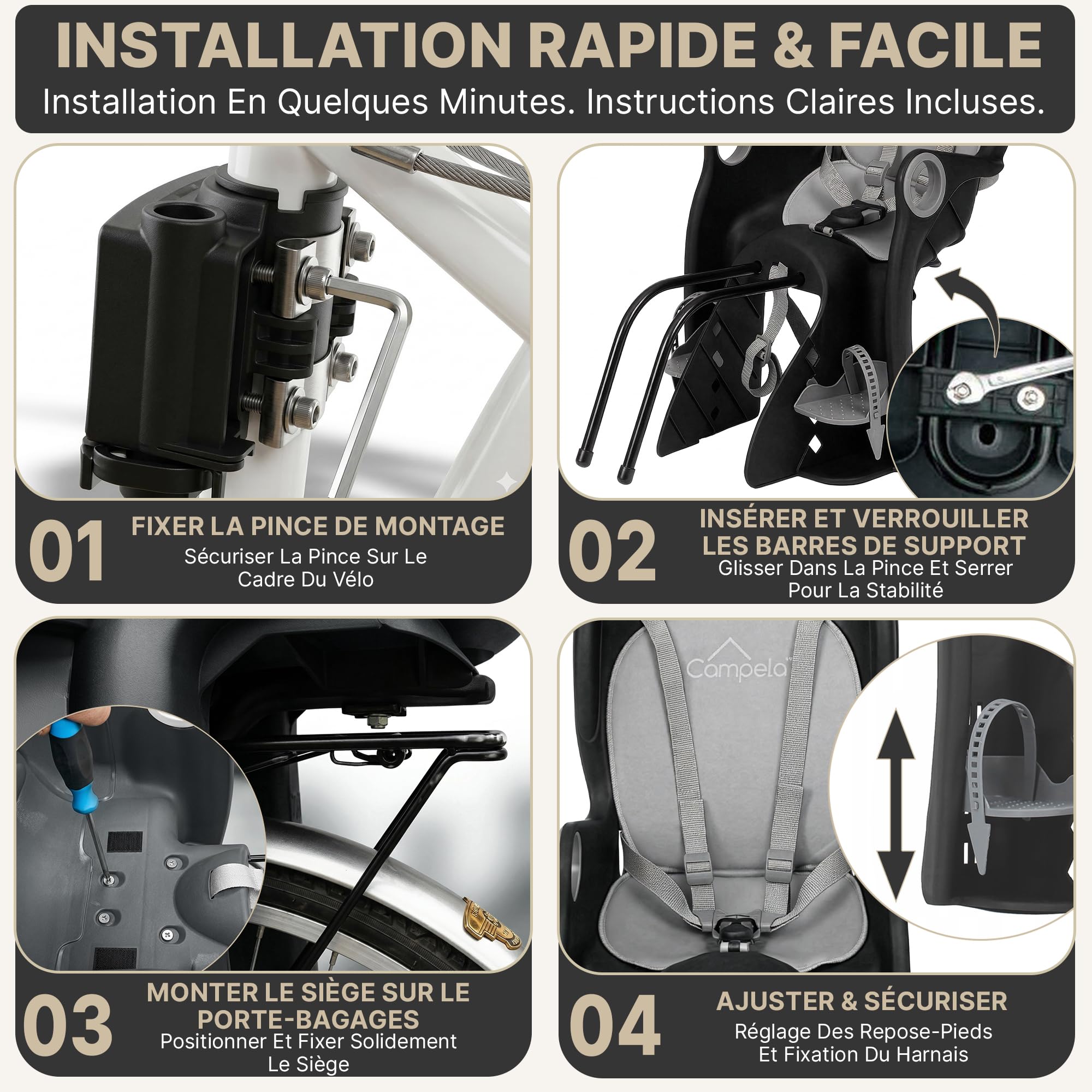 Siège Vélo Enfant Avant Rouge – Support Sécurité 30 Kg – Neuf Sous Emballage