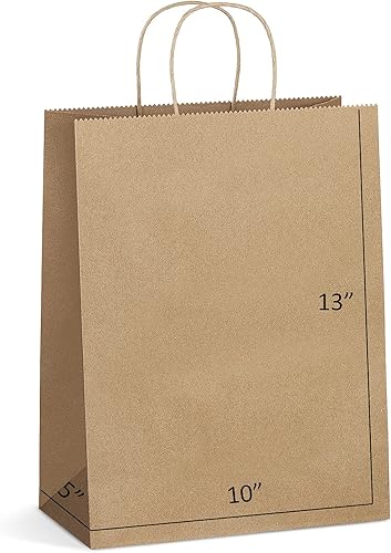 Eupako Bolsas de compras Kraft de 10 x 5 x 13  100 unidades de papel marrón con asas, regalo a granel, recuerdo de fiesta, mercancía, venta al por