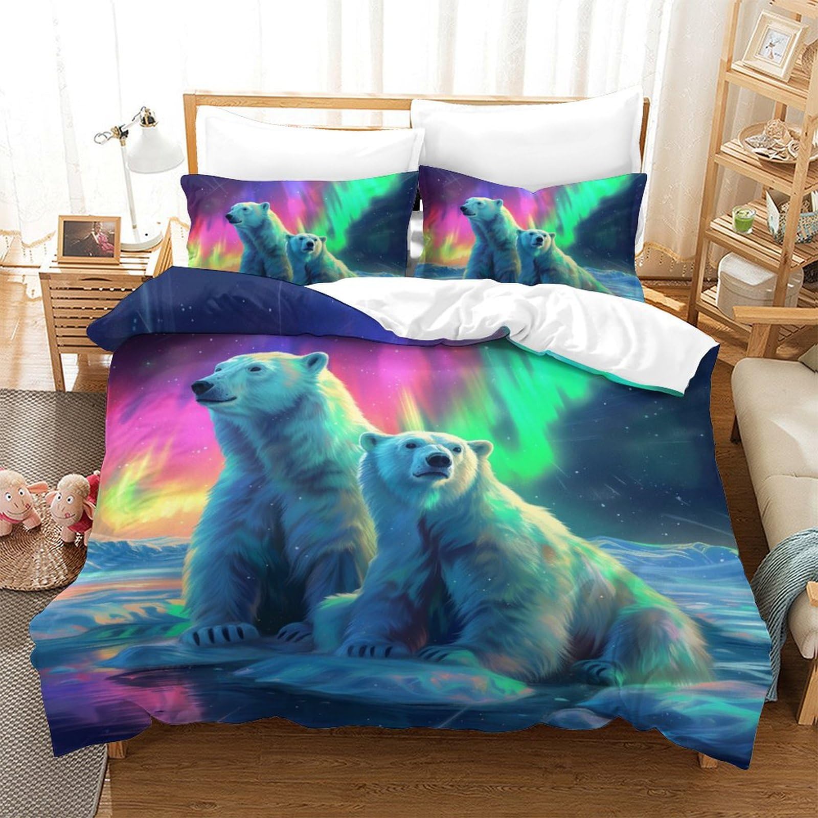 Parure de lit ours polaires 3D en microfibre résistante avec fermeture éclair