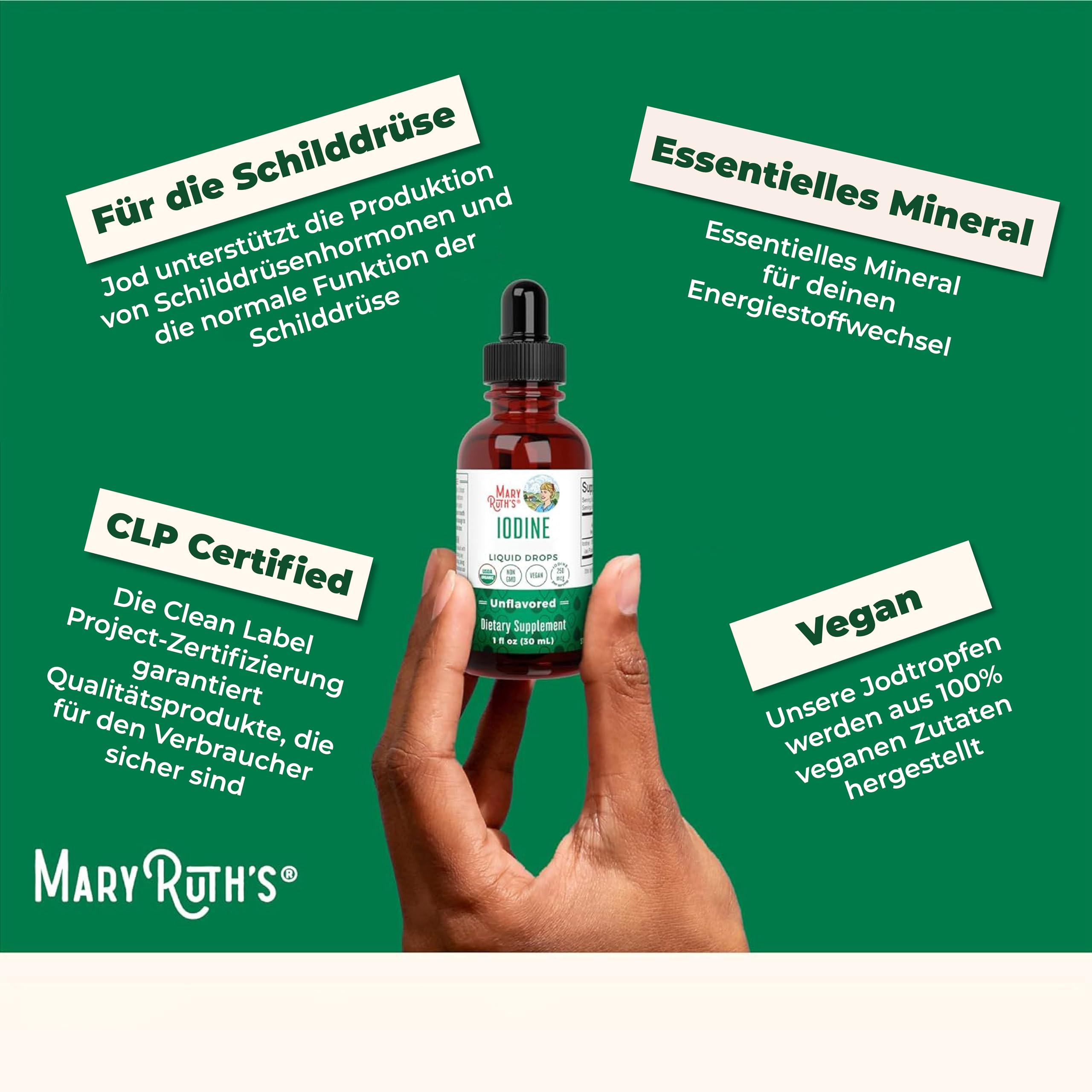 MaryRuth Organics, Iodine Drops, Jod-Tropfen, Nahrungsergänzungsmittel, 30ml, Vegan, Glutenfrei