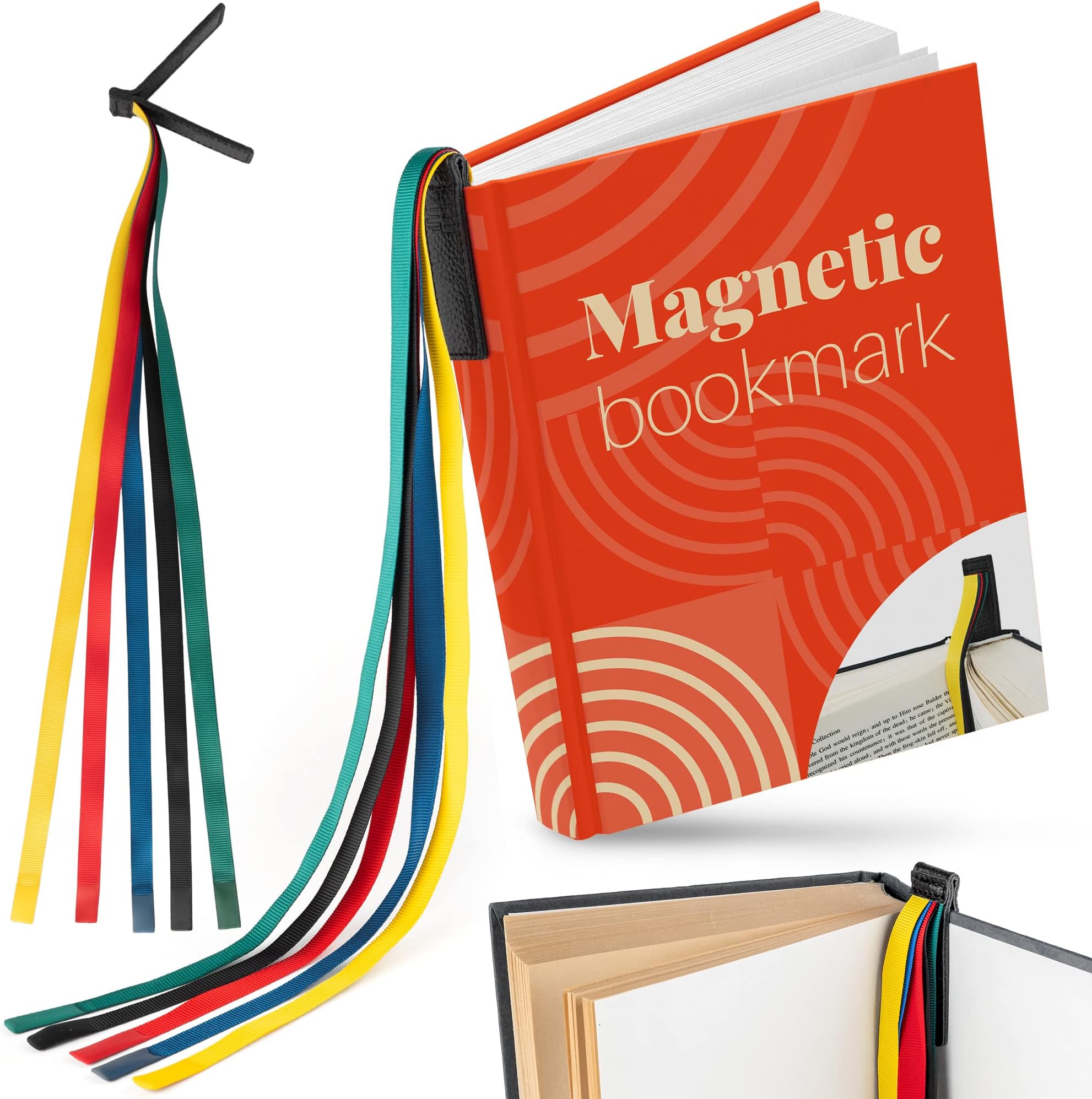 - Superior Essentials Magnetic Bible Bookmark - Genuine Leather, Attachable Bible Ribbon Bookmarks for Book Lovers with 5 Strings - No More Flipping Pages Using Our Bible Page Marker (1PC, Rainbow)