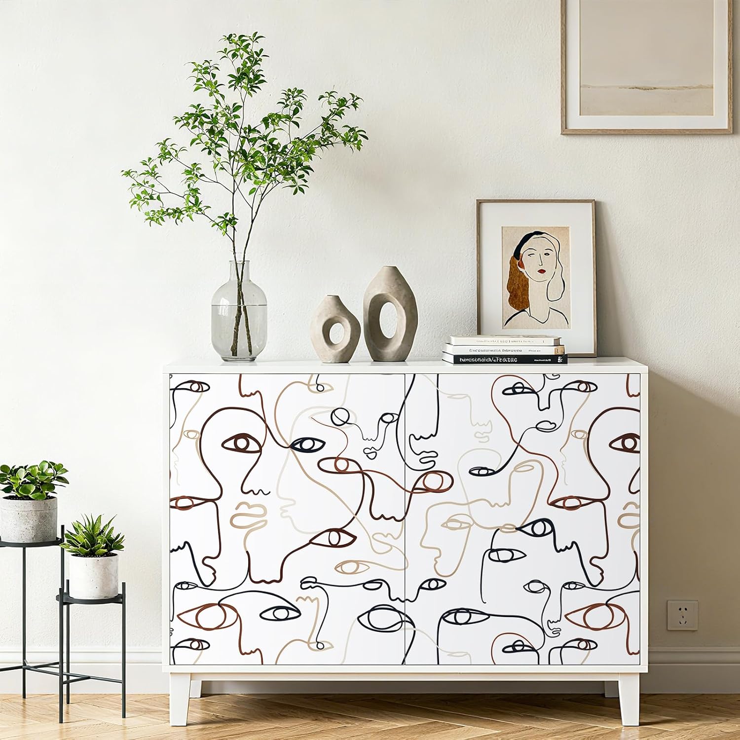 LaCheery 17.5"x275" Abstract Face Peel and Stick Wallpaper Modern Face Line Pattern Minimalist Abstract Wallpaper for Bedroom Wall Paper Self Adhesive Removable Contact Paper for Walls Waterproof Roll