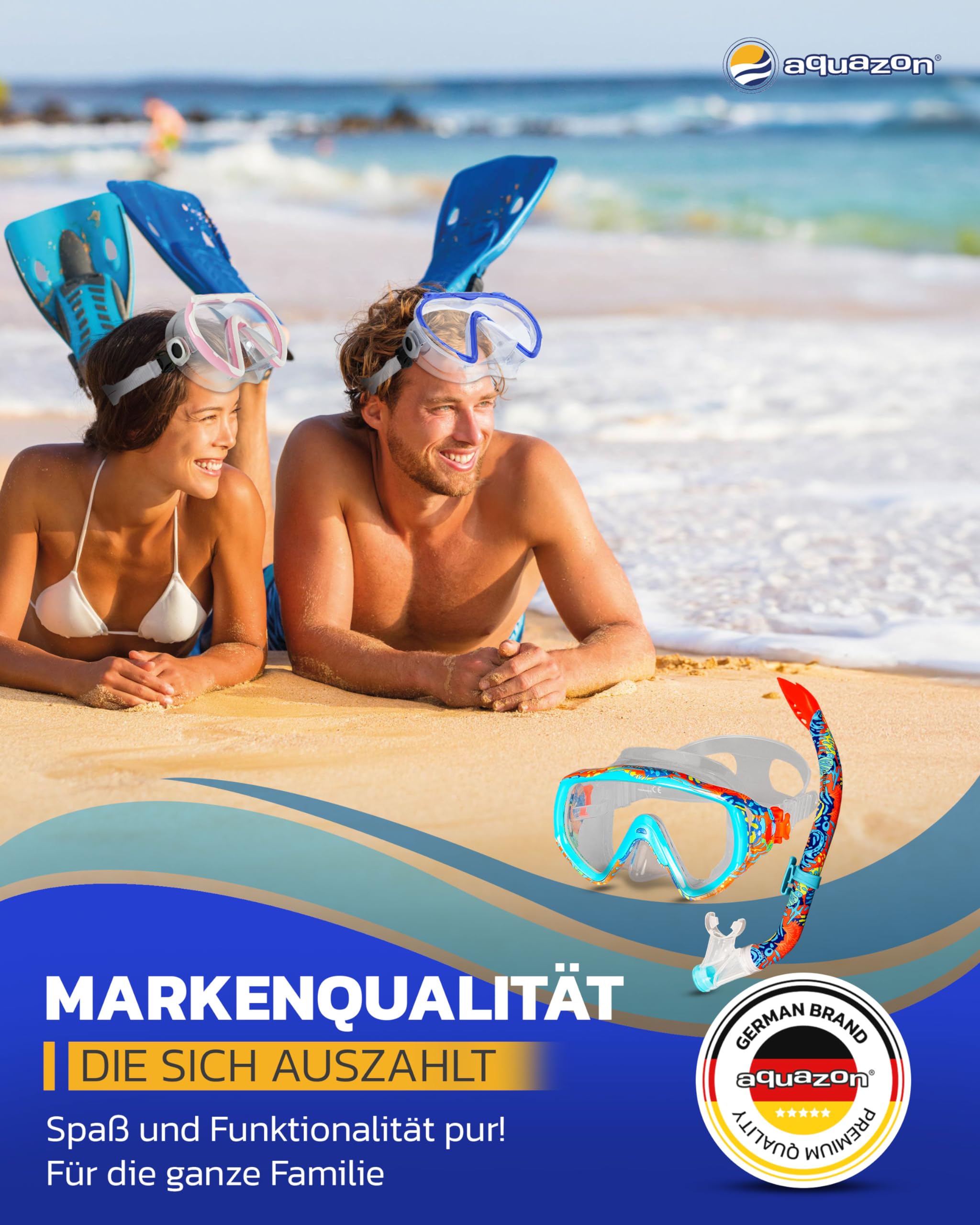 AQUAZON ELBA Schnorchelset, Tauchset, incl. Taucherbrille und Schnorchel für Kinder, Jugendliche von 7-14 Jahren und Damen, Farbe:Coral