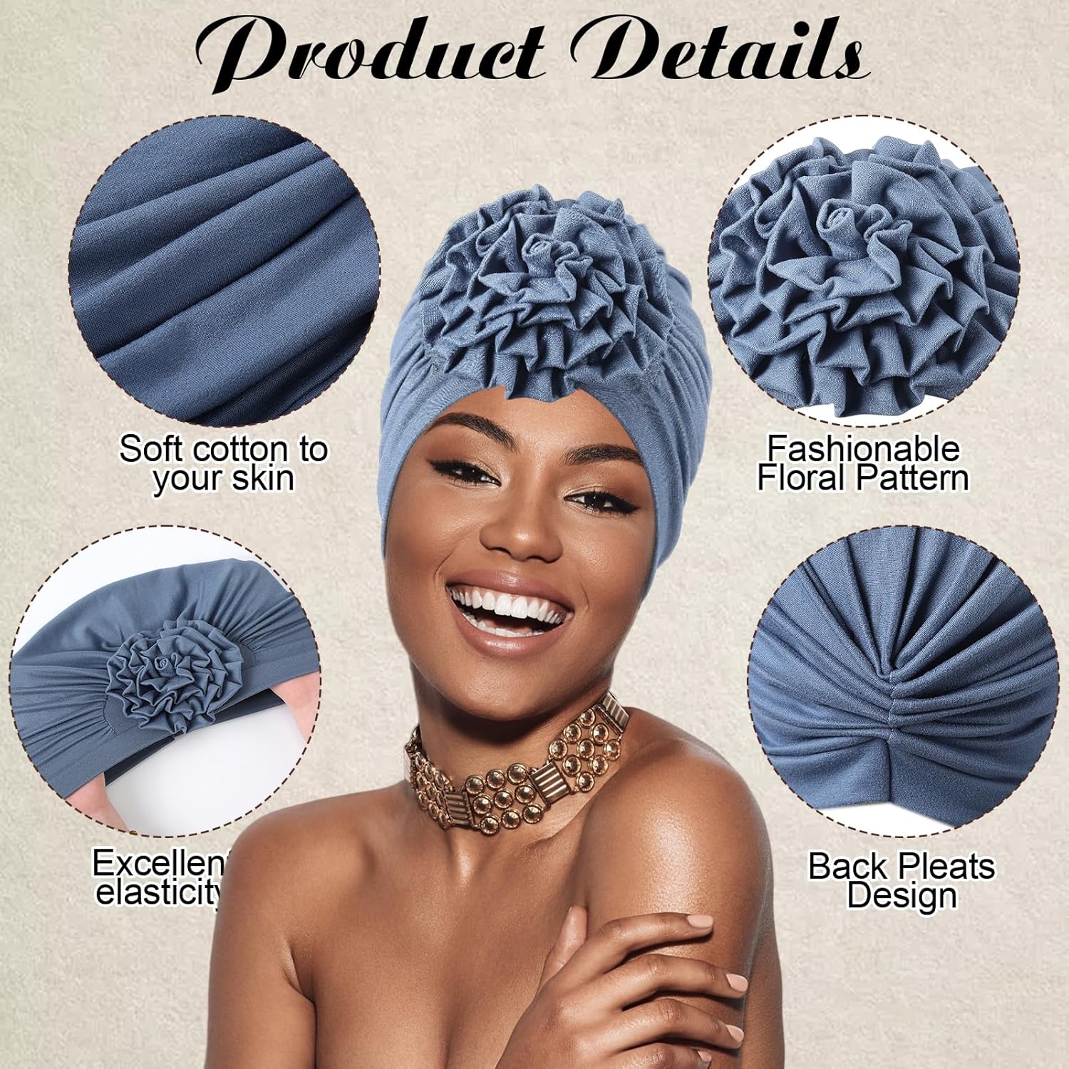 JenPen 4 Pcs Chemo Turban Headwear for Women Soft Cancer Cap Flower Turban Elastic Head Wrap for Cancer Patients Hair Loss - Image 5