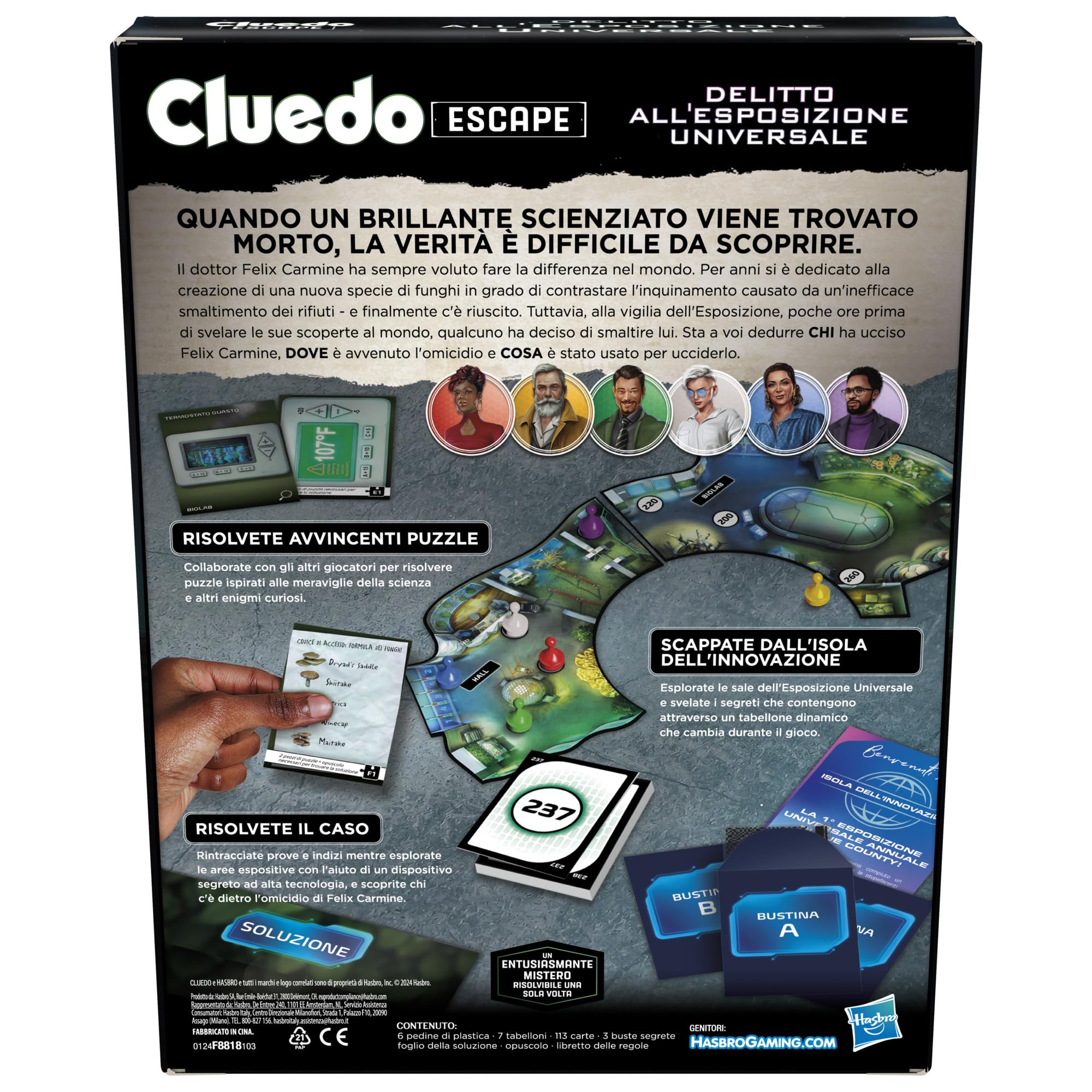 Hasbro Gaming Cluedo Escape - Delitto all’Esposizione Universale Gioco da Tavolo per Bambini e Bambine da 10 Anni, Gioco di Strategia in versione Escape Room per 1-6 Giocatori