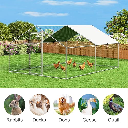 Miniatura 15 de Gallinero grande de metal para gallinero con cubierta residente de agua para casa de conejos, corral de pollo al aire libre para patio, techo