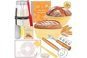 Complete Sourdough Starter Kit, Culture, 51oz Jar, 2 Bread Proofing Baskets, Thermometer, Non-Slip Pastry Mat
