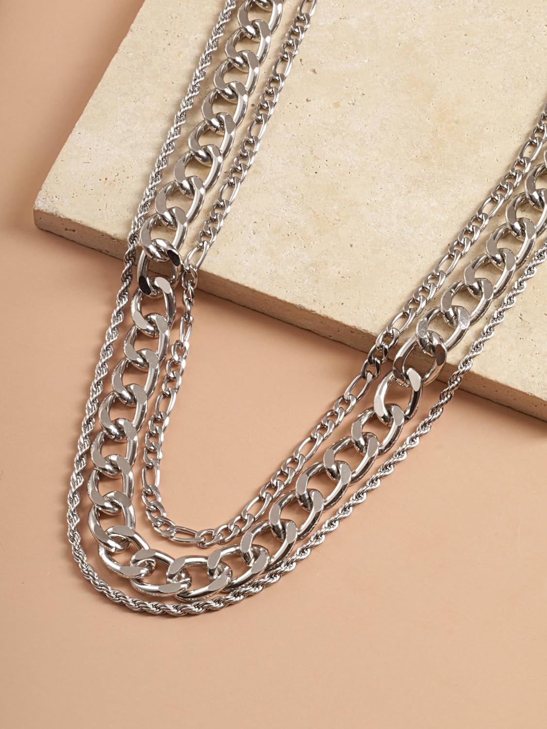 Sacina Goth Silver-tone Layered Choker Chunky Silver-tone Necklace, Chunky Grunge Emo Necklace, Christmas Jewelry Gift for Women - Image 7