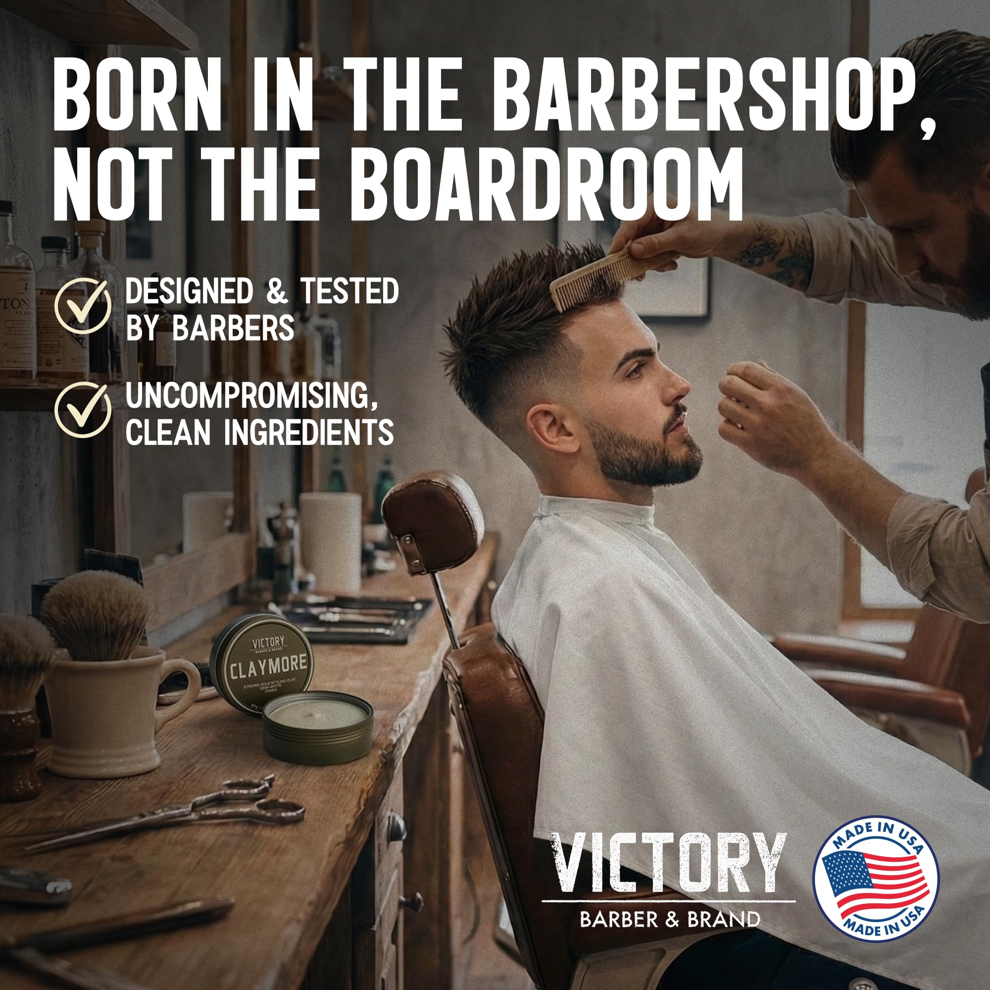Victory Barber & Brand Claymore Hair Pomade for Men, Strong Hold Matte Clay