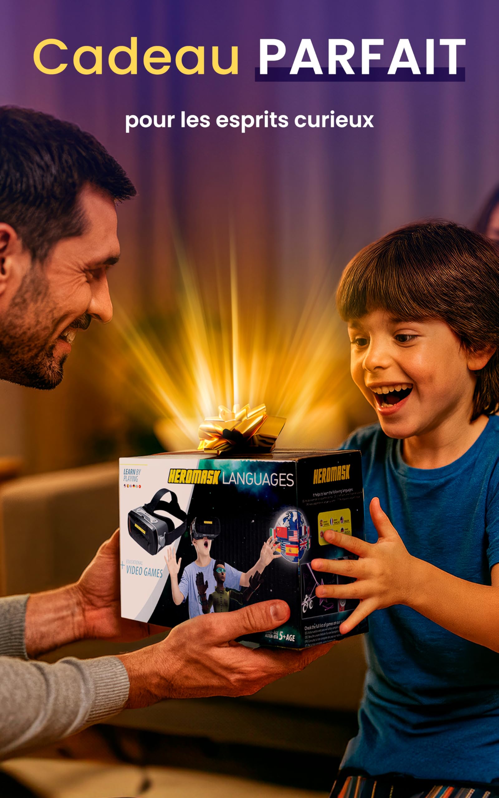 Heromask Pack Langues + Mathématiques – Jeu Éducatif VR 2 en 1 | Apprendre Les Langues et Les Maths en S’Amusant | Cadeau Original pour Enfants 5–12 Ans, Compatible iOS & Android