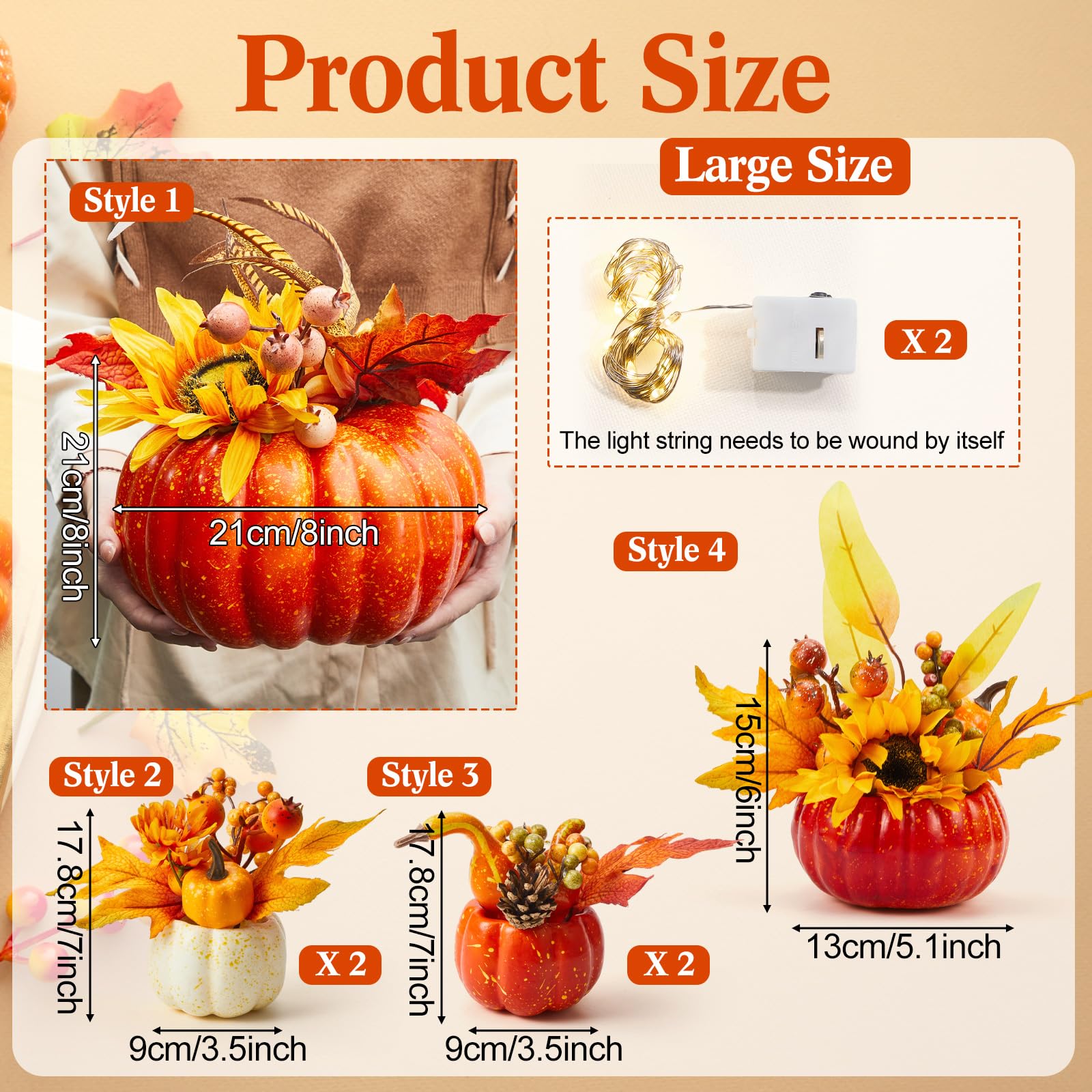 Riceshoot 6 Pcs Large Thanksgiving Artificial Pumpkins Decor (8