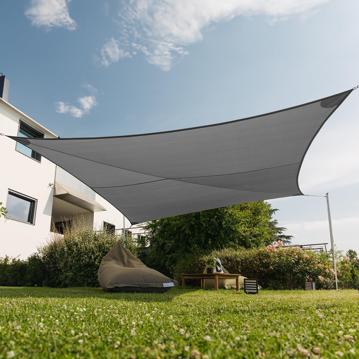 EZ Breez Sonnensegel atmungsaktiv - 5x5x5 m dreieckig - Cloud - UV-Schutz für Garten, Terrasse, Balkon und Pool