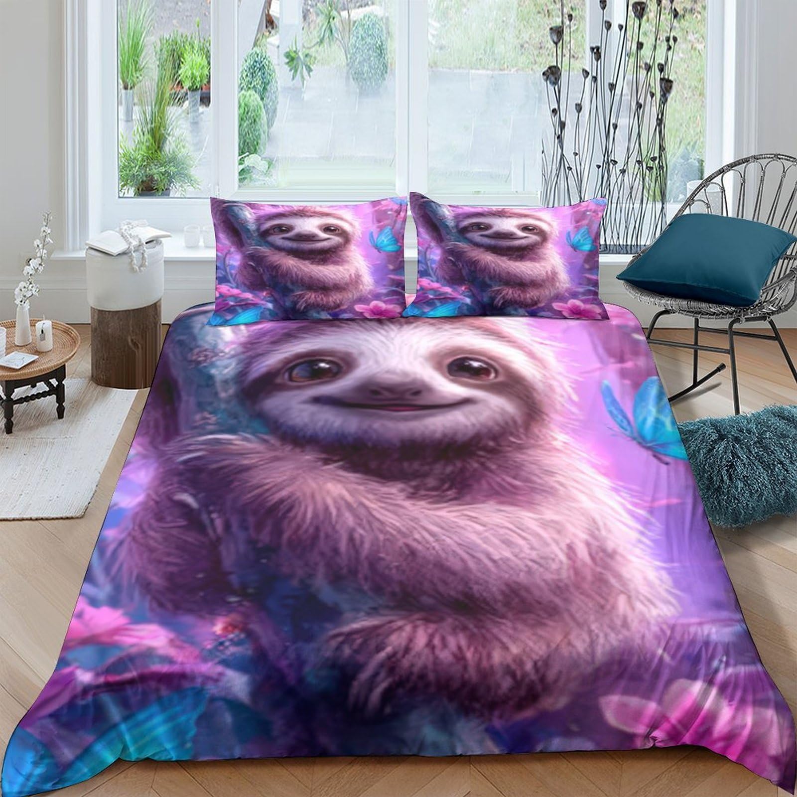 Ctjqhvkz Style-5 3D Printed Purple Sloth Fitted Sheet Microfiber Soft Cartoon Jungle Mattress Cover For Bedroom Dorm Mattress Protection Decor Single（135X200cm）