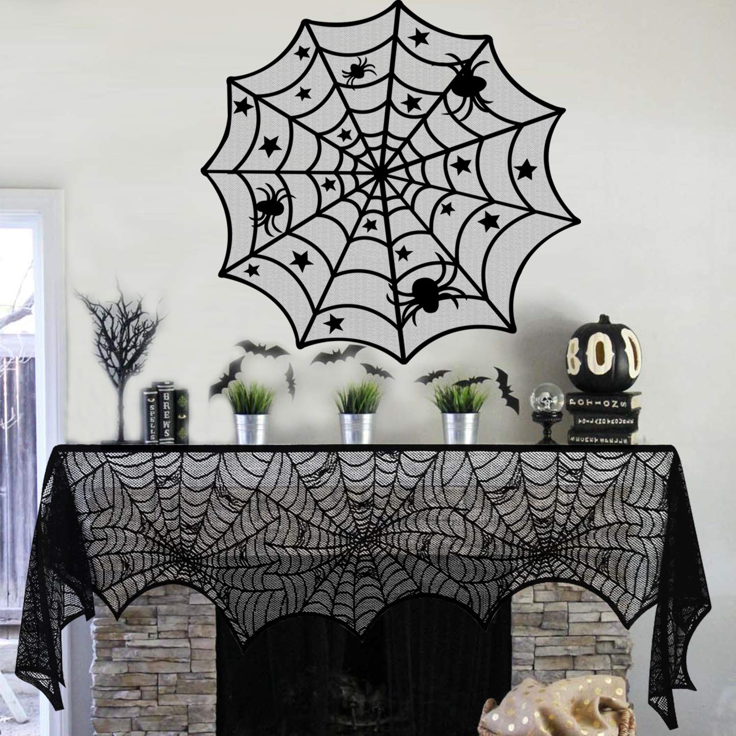 Halloween Fenstervorhang Spinnennetz – Schwarze Spitze, 152x51 Cm, Für Gruselige Deko Innen