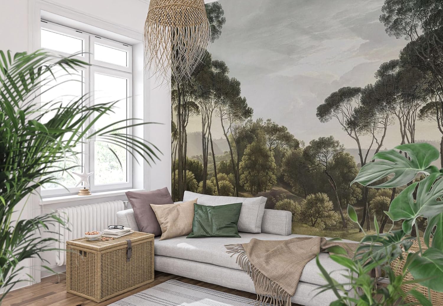 Floral Forest Wall Murals Peel and Stick Forest murals Removable Waterproof Large Wallpaper for Living Room Bedroom (Color-6, 118×82 inch)