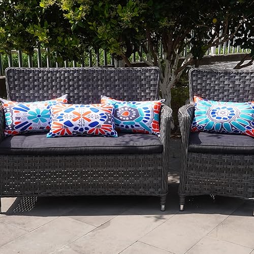 Miniatura 5 de ONWAY Juego de 4 fundas de almohada impermeables para exteriores de 12 x 20 pulgadas, diseño floral, bohemio, decorativas, para casa de campo, para