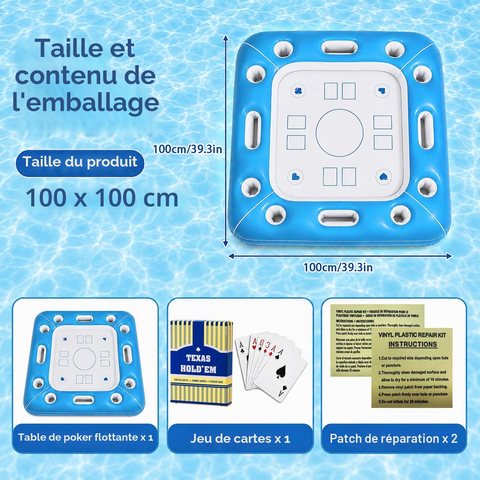Table de jeu flottante pour piscine – Support gonflable pour boissons alimentaires, plateau de cartes à jouer, pour fête en plein air, rivière, mer, lac, vacances, réunion de Table de jeu flottante pour piscine – Support gonflable pour boissons alimentaires, plateau de cartes à jouer, pour fête en plein air, rivière, mer, lac, vacances, réunion de