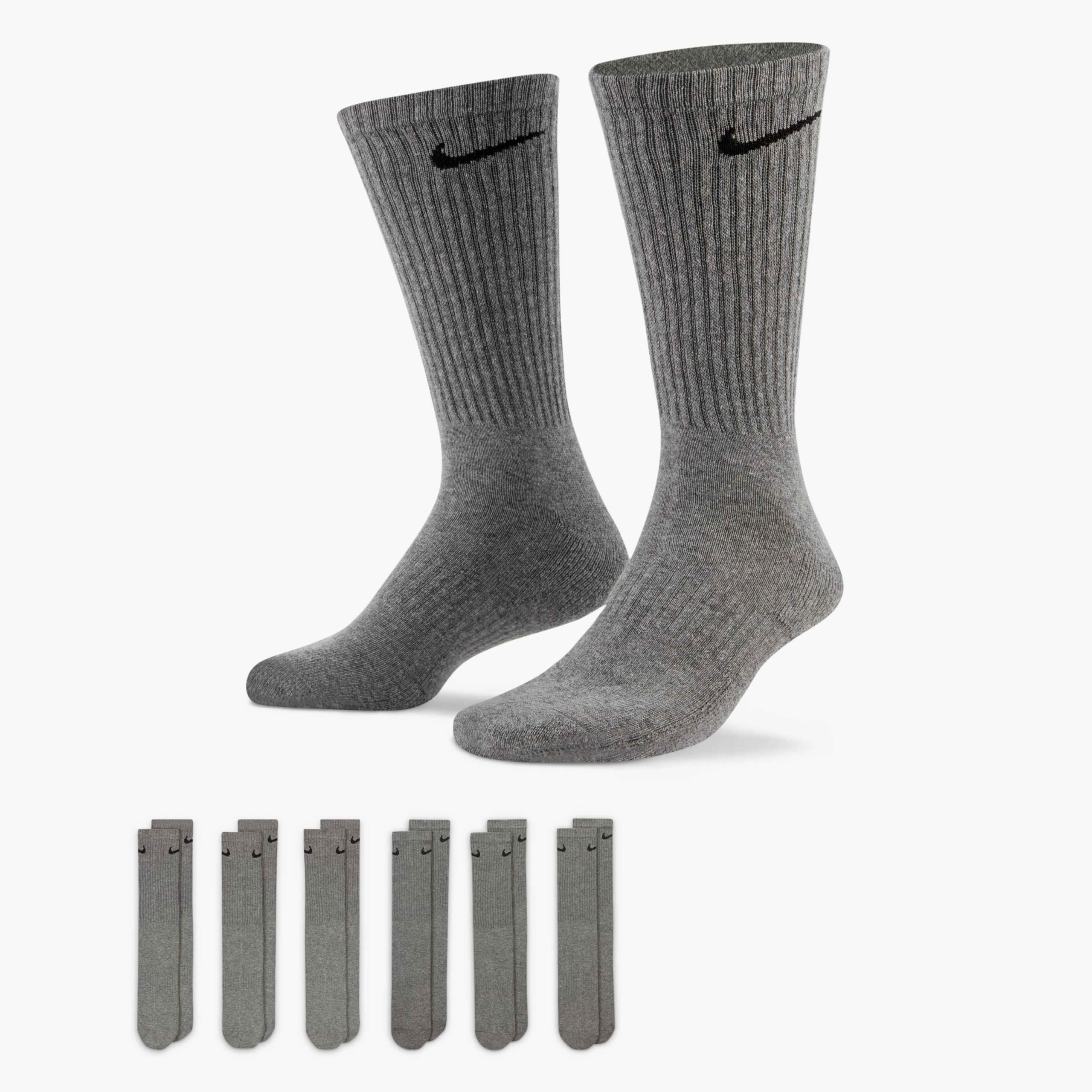 Nike Unisex Everyday Cushioned Training Crew Socks 6 Pairs Carbon Heather Black Large