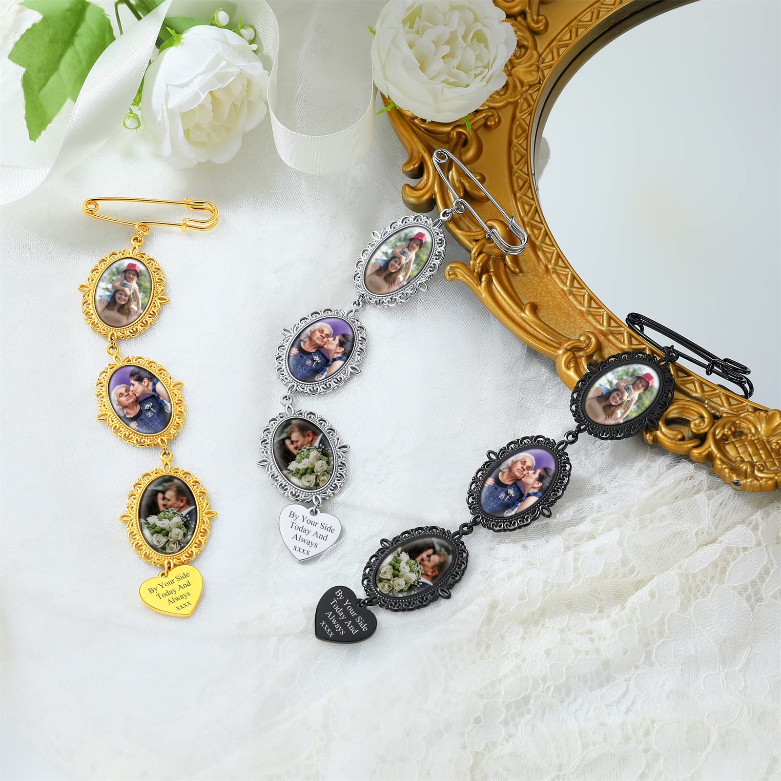 Supcare Damen Herren Brosche mit Foto Gravur Text Memorial Herz/Oval Anhänger Bilder Anstecker Vintage Charme Personalisierte Pin Clips Photo DIY Broschennadeln für Geburtstag Valentinstag