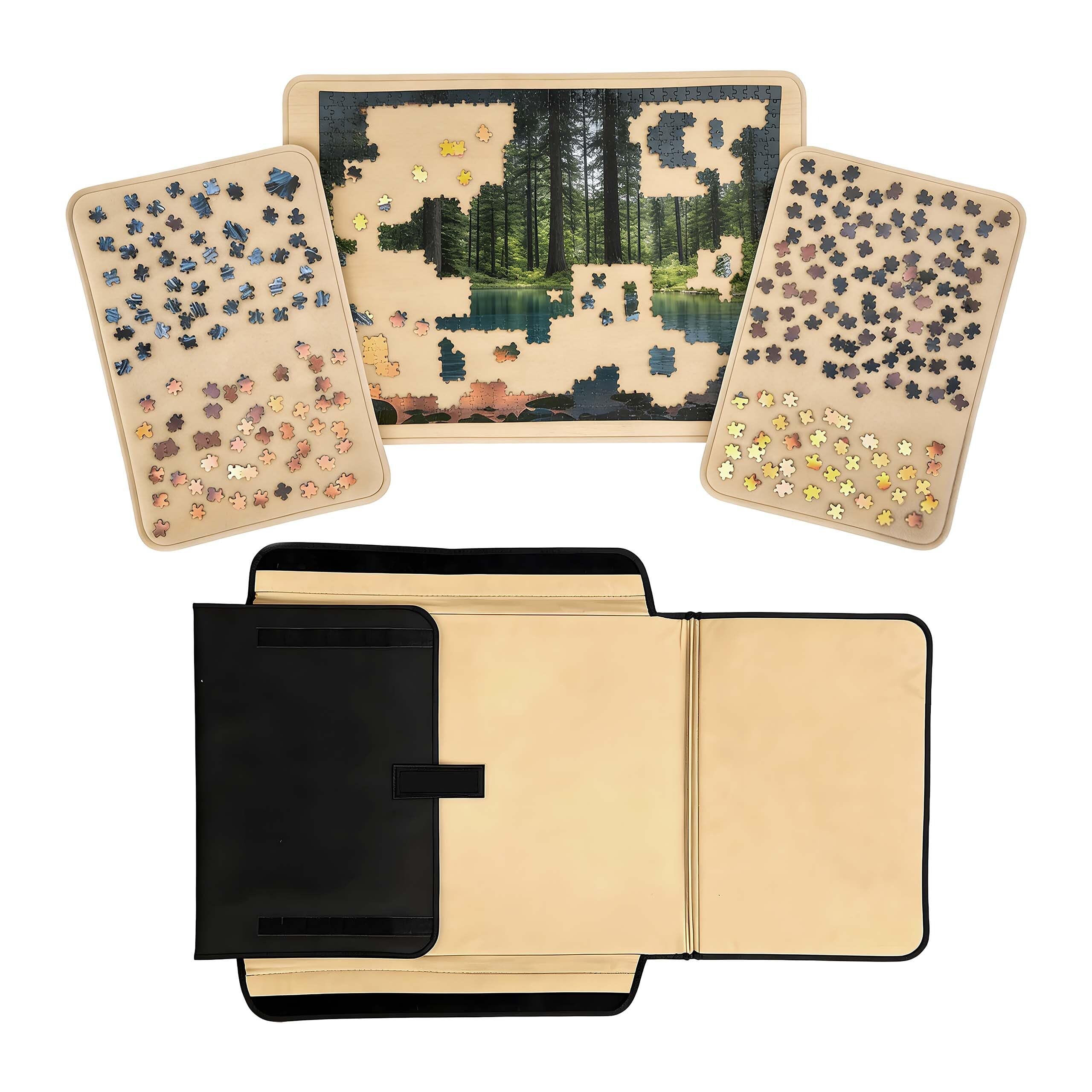 Relaxdays walizka na puzzle 1500 el., 2 sortery, czarny/beżowy | Transport i przechowywanie, uchwyt do przenoszenia, plansza do układania puzzli