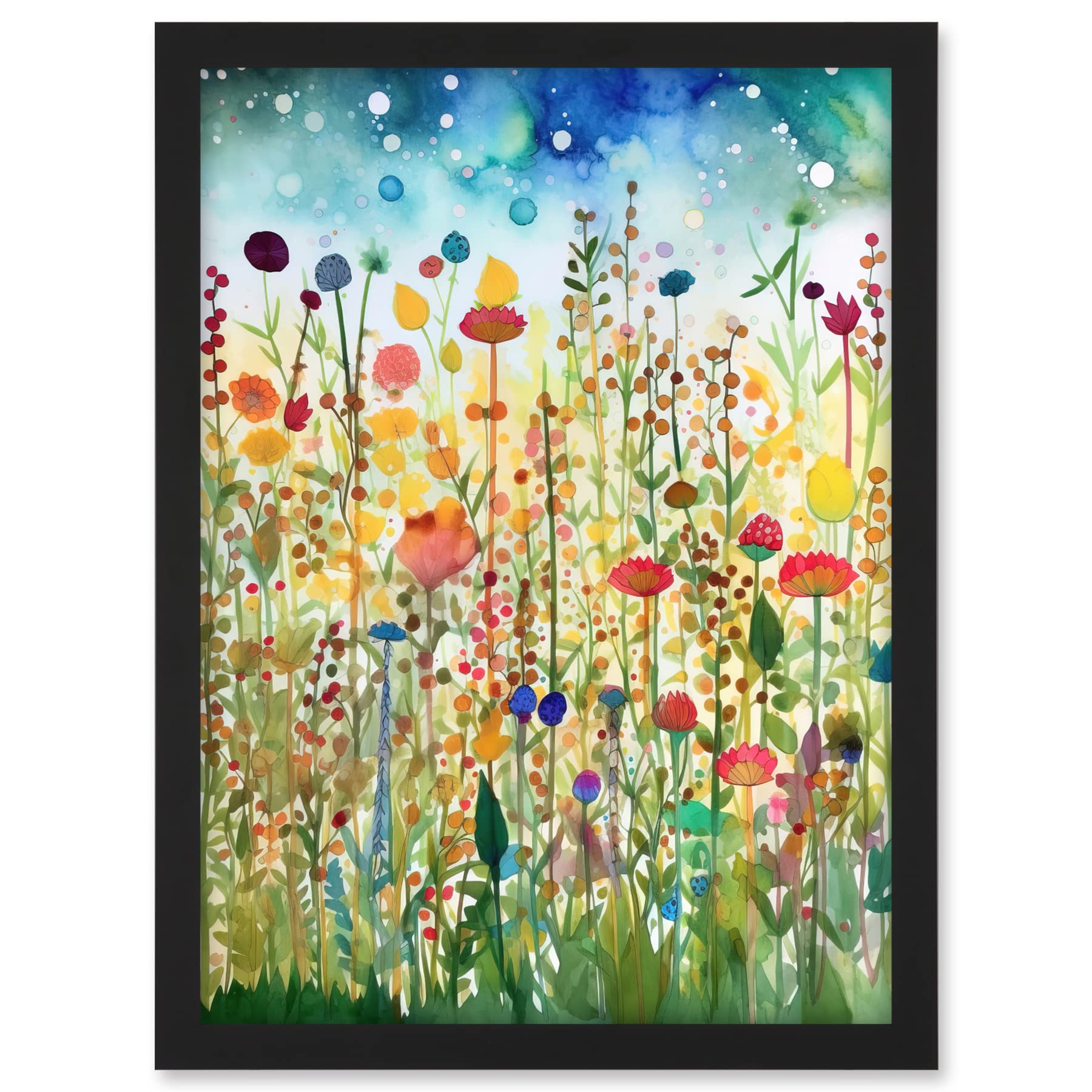 Artery8 Wildflower Meadow Folk Art Artwork Framed A3 Wall Art Print